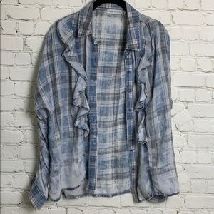 paper Crane Ruffle plaid shirt